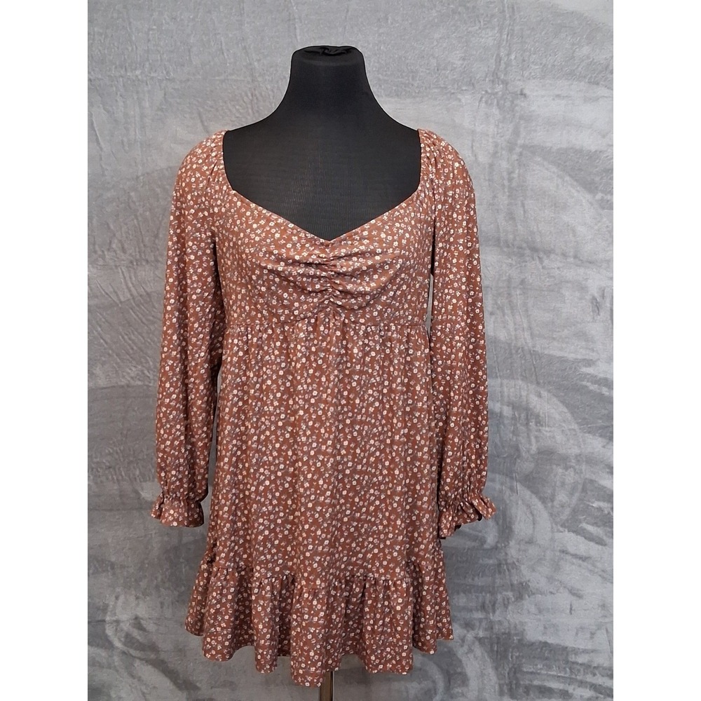 As U Wish Rust Womens L Boho Floral Maternity Cottagecore Babydoll Mini Dress
